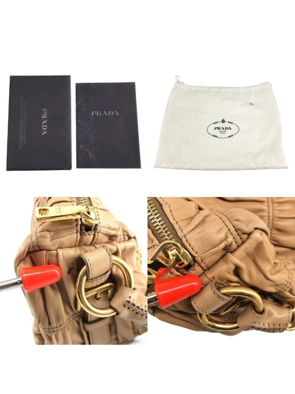 Prada Nappa Gaufre Chain Shoulder Bag Beige